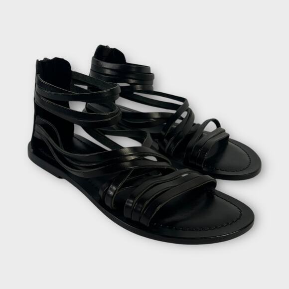 Garnet Hill Giselle Italian Strappy Gladiators Black Leather Size 7 - Picture 2 of 10